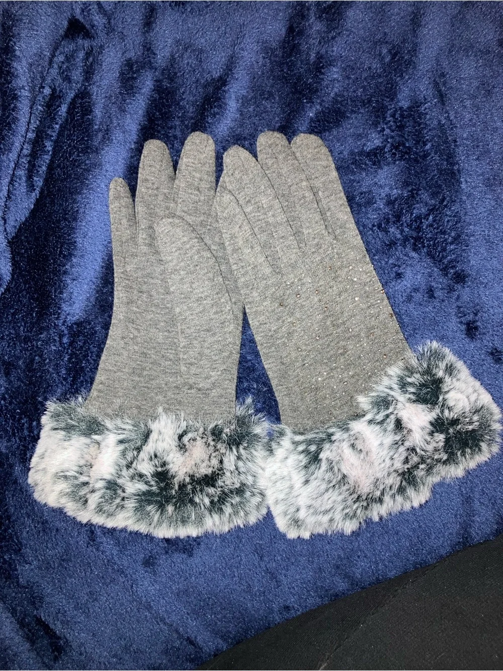Fur and Rhinestone Winter Gloves